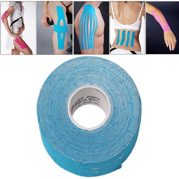 Bendaggio terapeutico per la cura dei muscoli sportivi, nastro kinesiologico impermeabile, dimensioni: 5 m (L) x 5 cm (P) (blu)