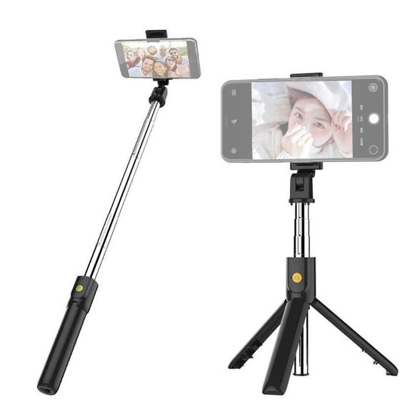 K07 Bluetooth 4.0 Telefono cellulare Bluetooth regolabile Selfie Stick Treppiede per autoscatto (nero)