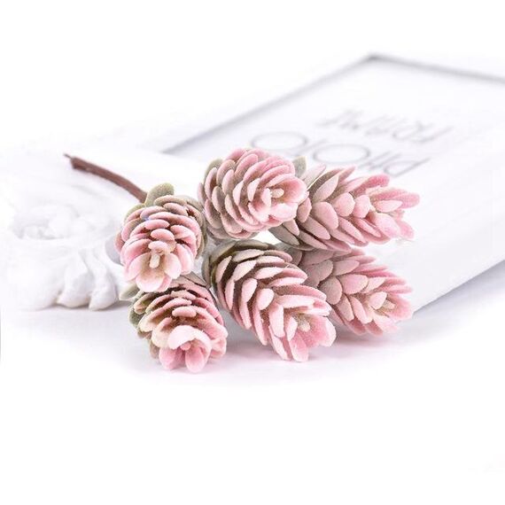 2 mazzi di fiori artificiali piante cono di pino Bouquet per decorazioni natalizie di nozze (rosso)