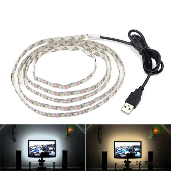 USB Power SMD 3528 Epoxy LED Strip Light Christmas Desk Decor Lamp for TV Background Lighting, Lunghezza: 5m (luce bianca)