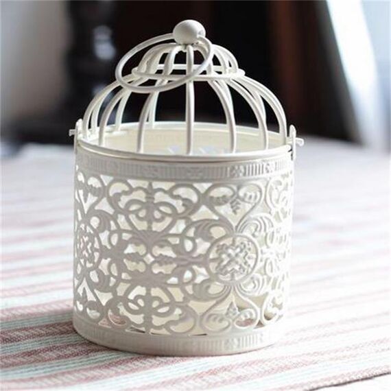 Antico Creativo Gabbia per Uccelli Candeliere Ornamenti in Ferro Battuto Modello di Fiore Vuoto Decorazione Domestica Artigianato (A)