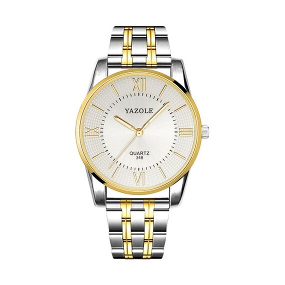 YAZOLE 348 orologio da polso al quarzo con cinturino in acciaio da uomo, moda, punti luminosi (bianco)