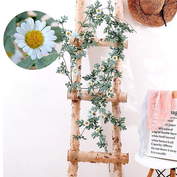 Daisy Leaf Artificial Flower Vine Interior Background Wall Window Decoration, Lunghezza: 1,75 m (azzurro cielo)