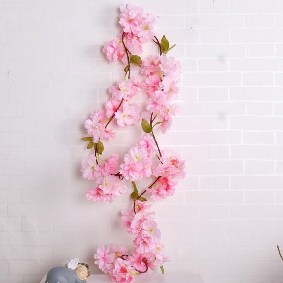 Decorazione per finestra, parete di fondo, fiore artificiale, fiore di ciliegio, lunghezza: 1,77 m (rosa)