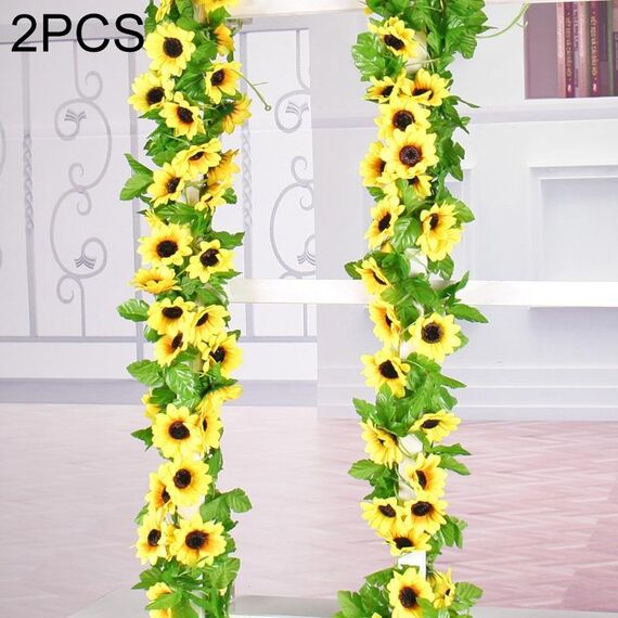 2 PCS Girasole Fiore Artificiale Sfondo Interno Muro Decorazione Finestra, Lunghezza: 2,6 m