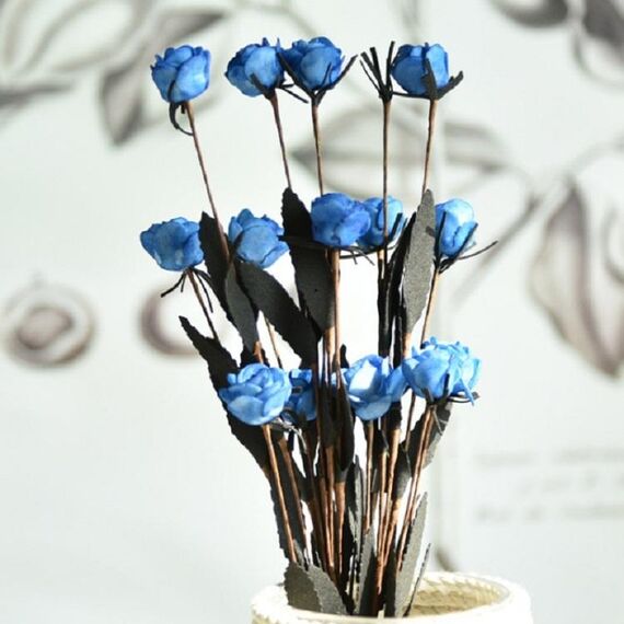 Bocciolo di rosa artificiale Decorazione di nozze Composizione di fiori Decorazione domestica per feste (blu)