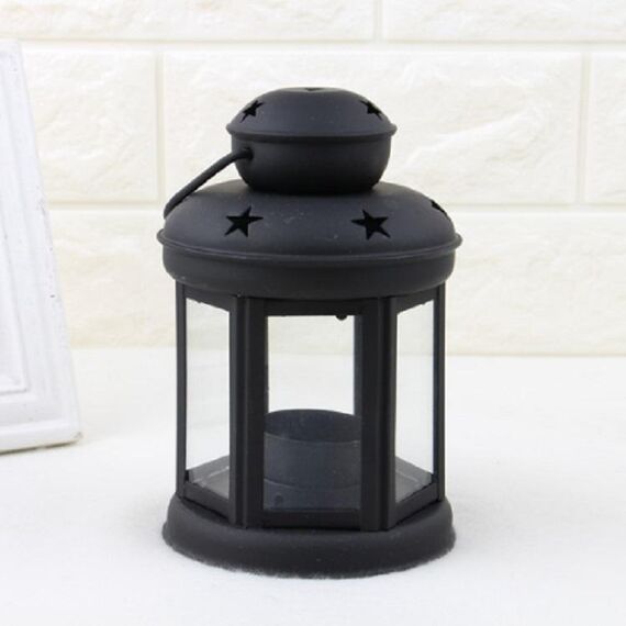 Hollow Holder stella del ferro di candela artigianali in metallo supporto di candela portatile decorazione (nero)