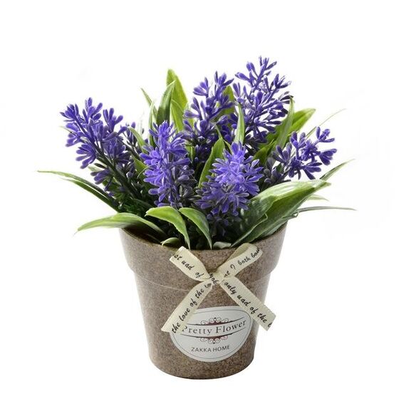 Erba di fiori finti con fiori artificiali in vaso di plastica per la decorazione rustica della fattoria del giardino (viola)