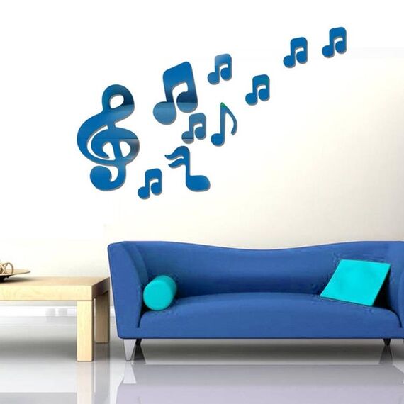 3d note musicali specchi acrilici adesivo da parete decorazioni per la casa decorazione della parete decorazione della parete arte fai da te adesivi murali (blu)
