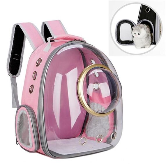 Zaino per animali domestici con capsula spaziale panoramica trasparente Cat Esci Zaino portatile traspirante con coperchio (rosa)