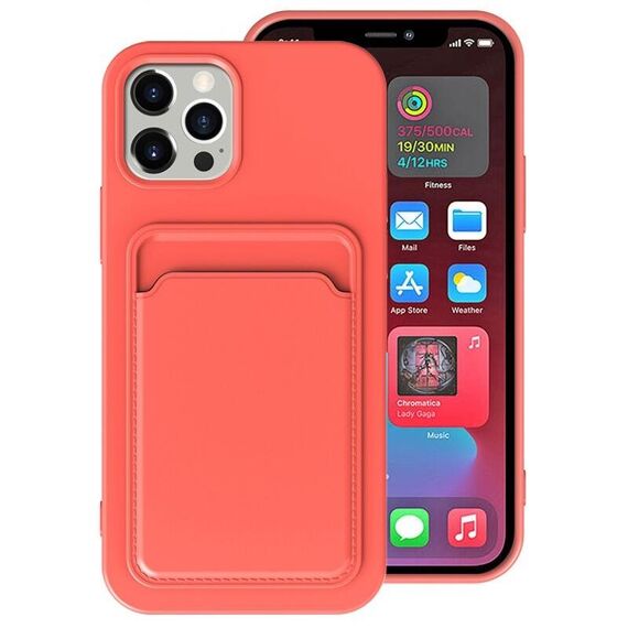 Per iPhone 11 Pro Custodia antiurto in TPU + fodera in flanella con slot per schede (arancione rosa)