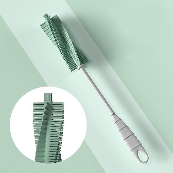 Spazzola per la pulizia della tazza con manico lungo per biberon in silicone Spazzola per biberon rotante a 360 gradi(Verde)