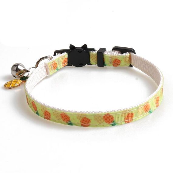 4 pezzi Collare per gatti con fettuccia per animali domestici con accessori per frutta Collare per animali domestici a campana, dimensioni: 1x28cm (ananas)