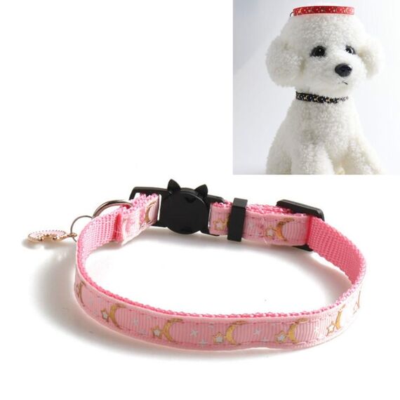 Collare per gatti in fettuccia per animali domestici Collare per gatti Stella Luna con pendente, dimensioni: 1x28 cm (rosa)