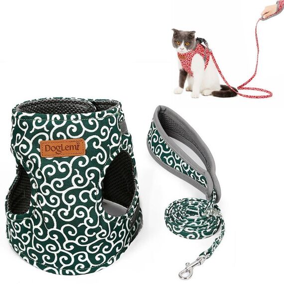 DogLemi Pet Cat Traction Rope Chest Harness Vest Type Traction Suit Cat Walking Rope, Taglia: XS (Verde)