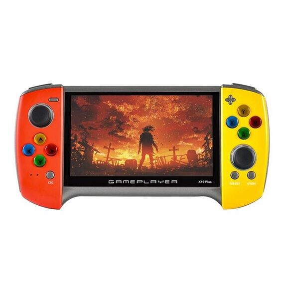 X19 Plus Console di gioco portatile con schermo da 5,1 pollici Supporto memoria 8G Espansione scheda TF e uscita AV (rosso + giallo)