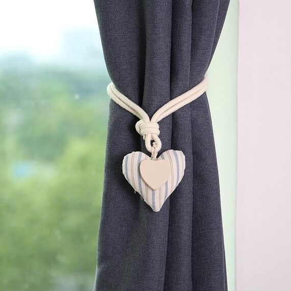 A005 Fibbia per tende con nappa perforata in cotone e lino con fascia magnetica per tende (linee sottili blu)