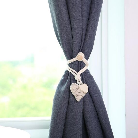 A005 Fibbia per tenda con nappa perforata in cotone e lino con benda magnetica (lettere di caffè)