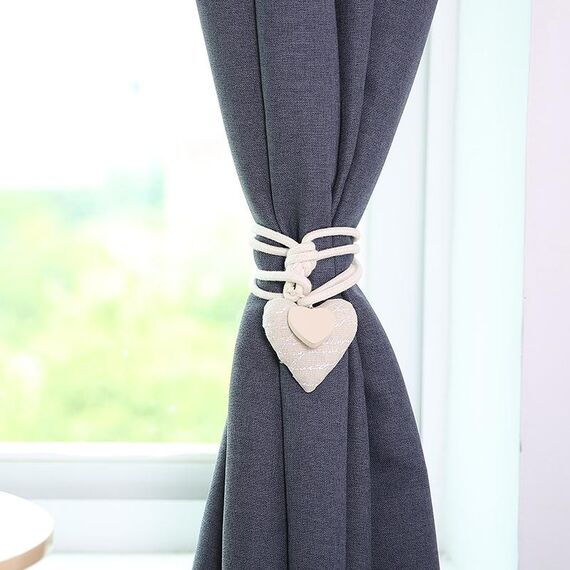 A005 Fibbia per tende con nappa perforata in cotone e lino con fascia magnetica per tende (lettere beige)