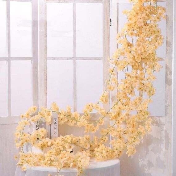 2 Pz Simulazione Sakura Rattan Plastica Plastica Flower Vite, Colore: 135 fiori Champagne