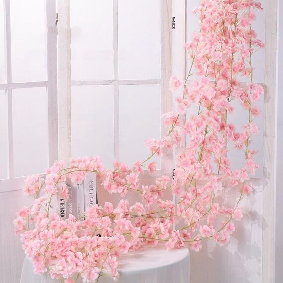 2 Pz Simulazione Sakura Rattan Plastica Plastica Flower Flower Vite, Colore: 135 fiori rosa chiaro