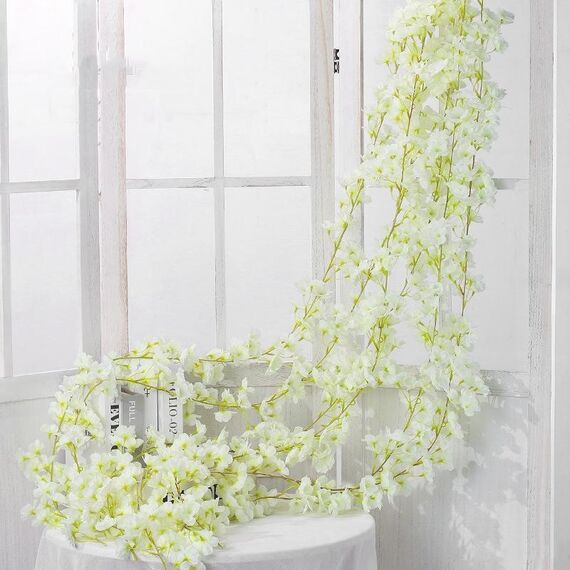 2 Pz Simulazione Sakura Rattan Plastica Plastica Flower Vite, Colore: 135 fiori bianchi