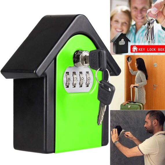 Cassetta di sicurezza per armadietto a muro con password a forma di capanna, con 1 chiave (verde)