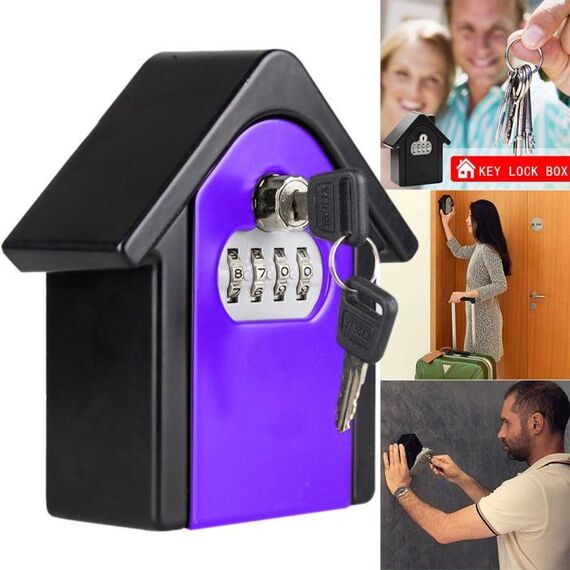 Scatola di sicurezza per armadietto a muro con password a forma di capanna, con 1 chiave (viola)
