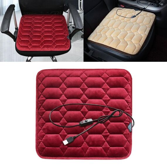 Tappetino riscaldato riscaldato invernale per cuscino riscaldante per sedile USB per auto, stile: quadrato (rosso)