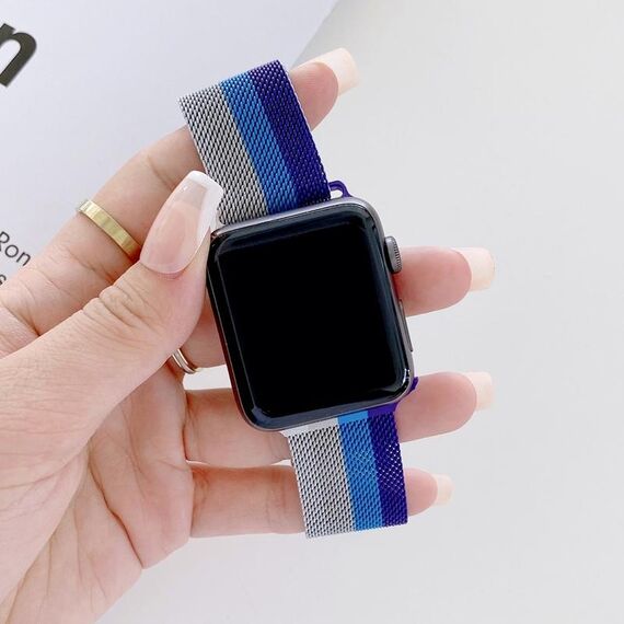 Cinturino milanese a quattro colori per Apple Watch Series 8&7 41mm / SE 2&6&SE&5&4 40mm / 3&2&1 38mm (grigio argento blu viola)