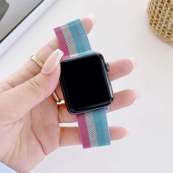 Cinturino milanese a quattro colori per Apple Watch Ultra 49mm / Serie 8&7 45mm / SE 2&6&SE&5&4 44mm / 3&2&1 42mm (rosa argento verde blu)