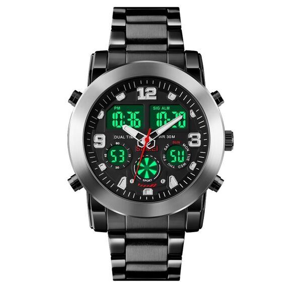 SKMEI 1642 Vuoto elettronico luminoso a tre volte, orologio per la sveglia di supporto (argento)