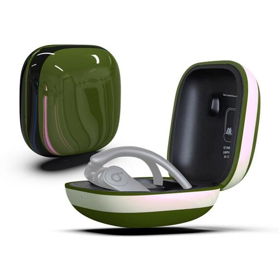Custodia protettiva per auricolari wireless in silicone + PC con superficie a specchio per Beats Powerbeats Pro (verde + bianco)