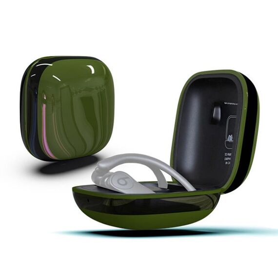 Custodia protettiva per auricolari wireless in silicone + PC con superficie a specchio per Beats Powerbeats Pro (verde + nero)