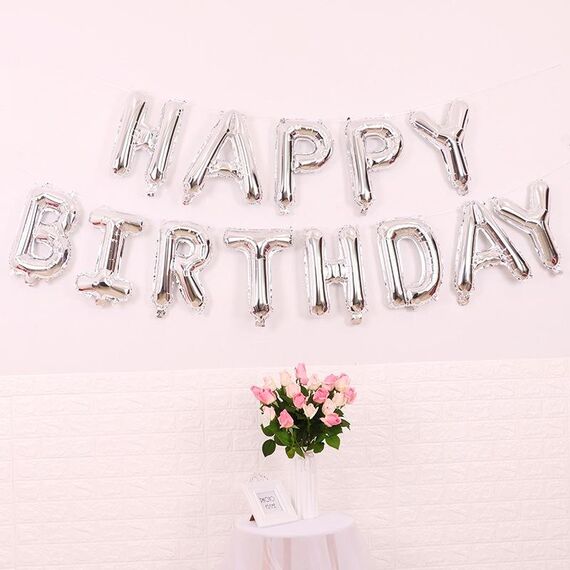 2 PCS 16 pollici Buon compleanno Lettera di compleanno in alluminio Palloncino Balloon Festa di compleanno Decorazione Decorazione Specifica: (Versione US Argento))