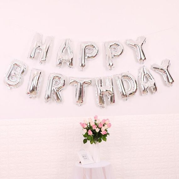 2 Pz 16 pollici Buon compleanno lettera lettera di alluminio pellicola di compleanno festa decorazione Decorazione specifica: (argento classico)