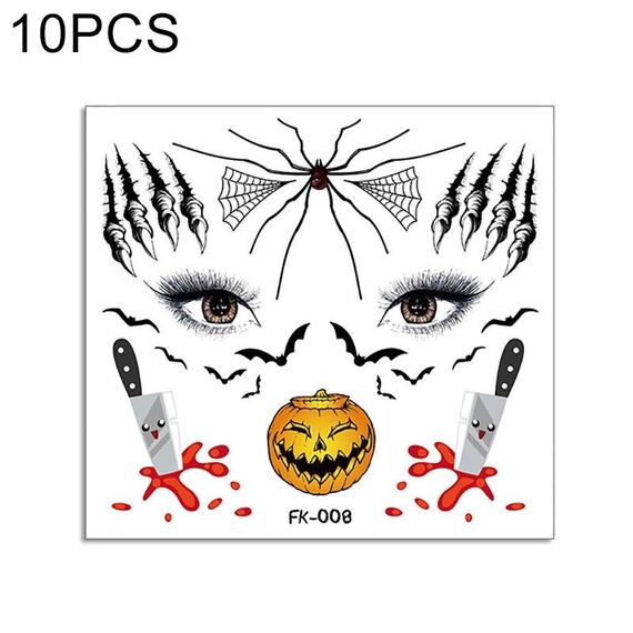 10 PZ Adesivi per il trasferimento dell'acqua Bambini Cartoon Cartoon Halloween Adesivi per tatuaggi divertenti Decorazione horror Adesivi volti (FK-008)