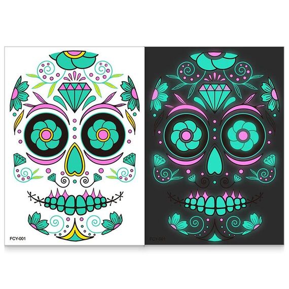 Adesivo per il viso con adesivi per tatuaggi divertenti luminosi bicolore di Halloween (FCY-001)