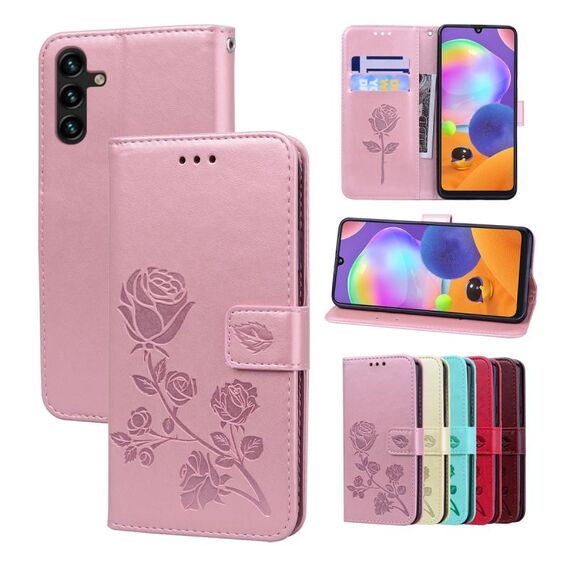 Per Samsung Galaxy A13 5G custodia in pelle in pelle con rilievo (oro rosa)