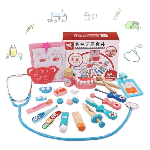Set di borse giocattolo per giochi di ruolo da dottore in legno per bambini in età precoce