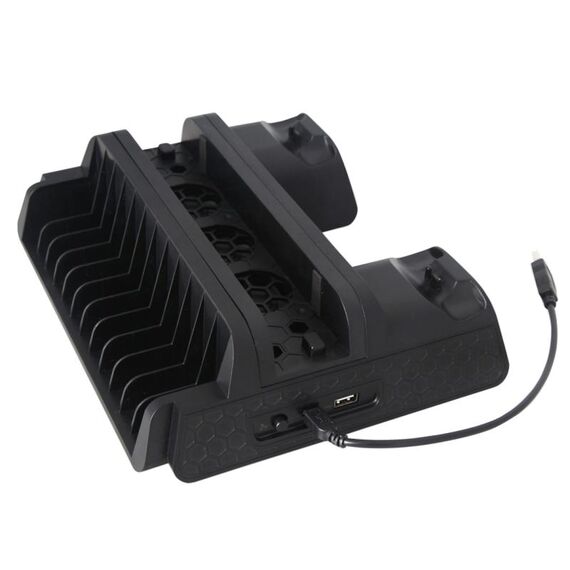 DOBE TP4-882 3 in 1 ventola di raffreddamento per console di gioco + slot di archiviazione di gioco + dock di ricarica per controller di gioco per Sony PS4 / PS4 Pro / PS4 Slim (nero)