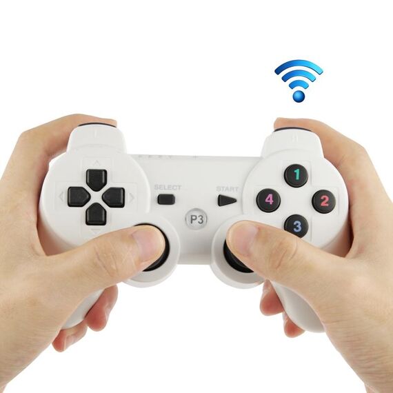 Controller wireless Double Shock III, Manette Sans Fil Double Shock III per Sony PS3, con azione di vibrazione (con logo) (bianco)