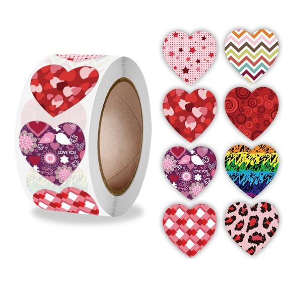 10 pz Roll Pack Valentine Day Heart Love Sticker Etichetta autoadesiva, Dimensioni: 2.5 cm / 1 pollice (A-263)