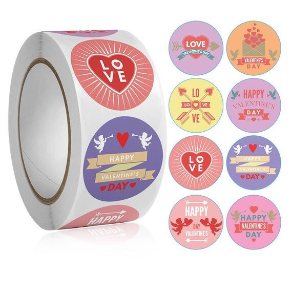 10 Pz Roll Pack Valentine Day Heart Love Sticker Etichetta autoadesiva, Dimensioni: 2.5 cm / 1 pollice (K-173)