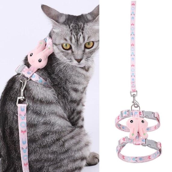Testa di coniglio Tipo Anti-Breakaway Cat Guinzaglio regolabile Guinzaglio, Dimensioni: Grande Adatto per 3-6 kg (rosa)