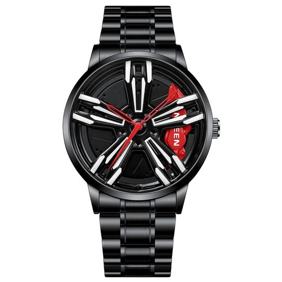 Orologio da uomo in metallo rotante elemento moto fngeen l001 (superficie rossa in acciaio nero)