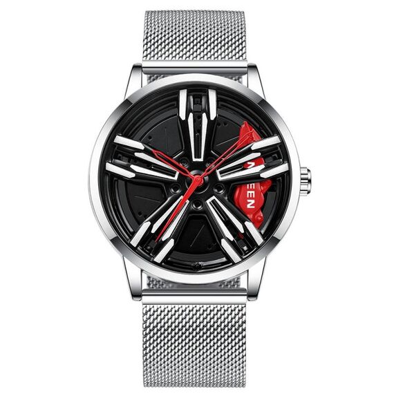 Orologio da uomo in metallo rotante elemento moto fngeen l001 (superficie rossa in acciaio bianco netto bianco)
