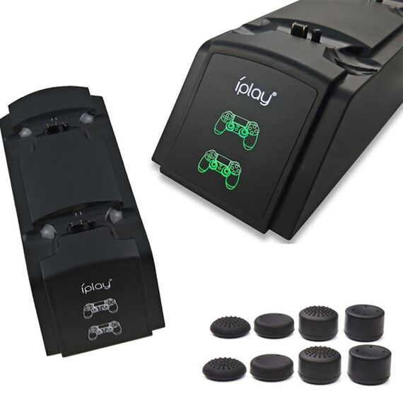 Supporto per stazione di ricarica a doppia porta / supporto di ricarica per controller per Sony Playstation 4 PS4 e PS4 Pro Slim con schermo indicatore LED (nero)