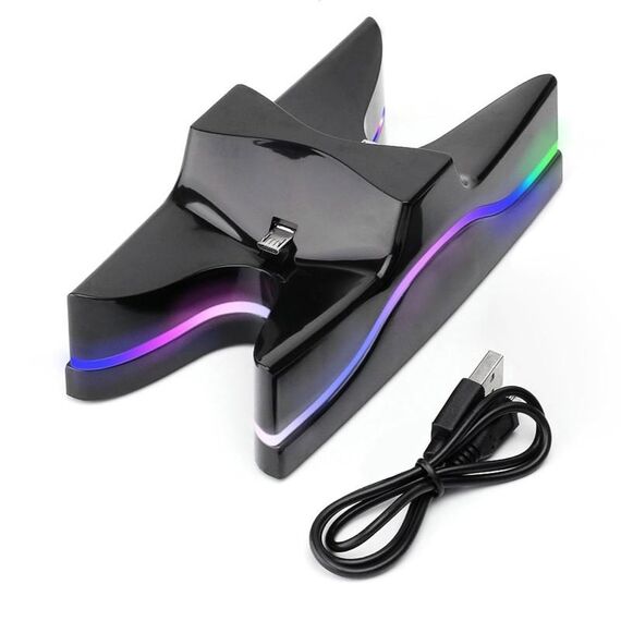 Forma speciale UFO 2 x Dock di ricarica USB Stand / Stand di ricarica controller per PS4 Playstation 4 con LED multicolore (nero)