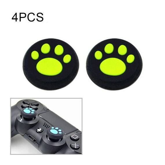 4 pezzi Custodia protettiva in silicone per zampa di gatto carino per joystick per gamepad PS4 / PS3 / PS2 / XBOX360 / XBOXONE / WIIU (verde)
